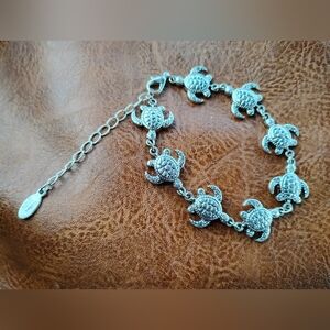 Adult Jewelry Silver Turtle Charm Linked Bracelet With Extension